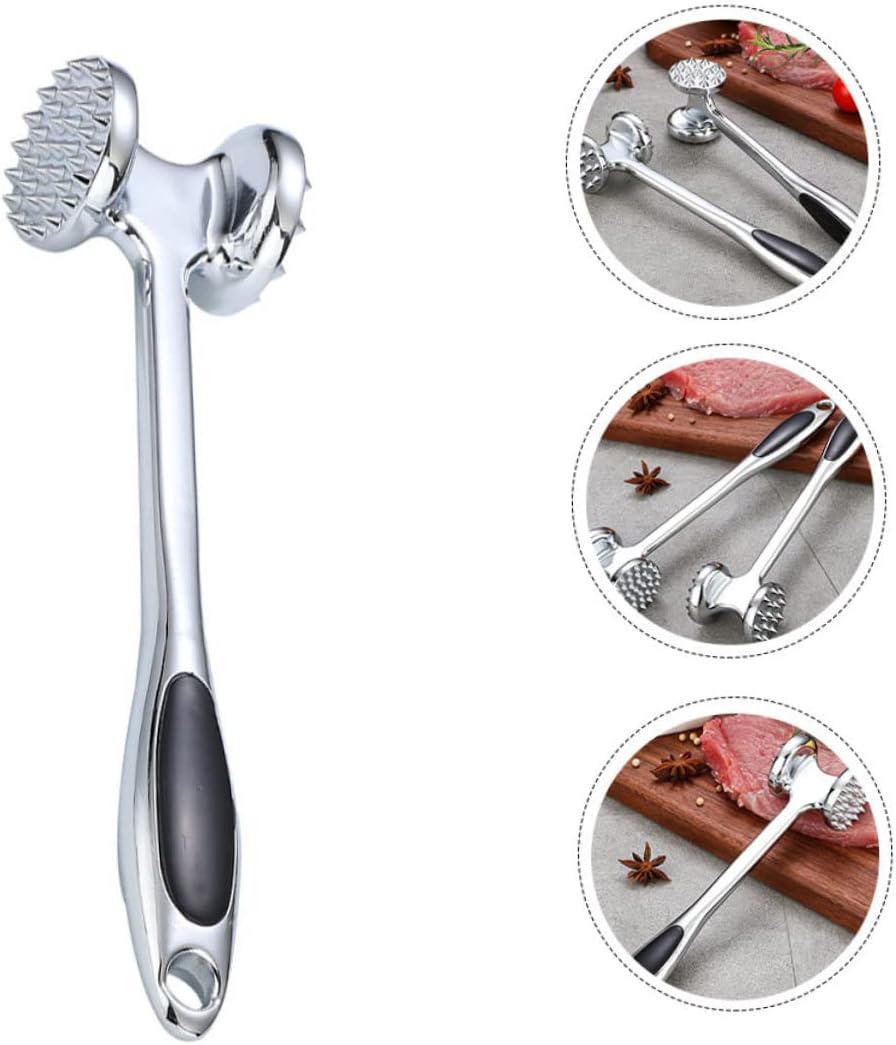 Double-sided Zinc Alloy Meat Tenderizer Hammer for Kitchen Cooking Multi-functional Meat Mallet Tool with Comfortable Grip Efficiently Softens Pork Beef Chicken and Poultry Fibers