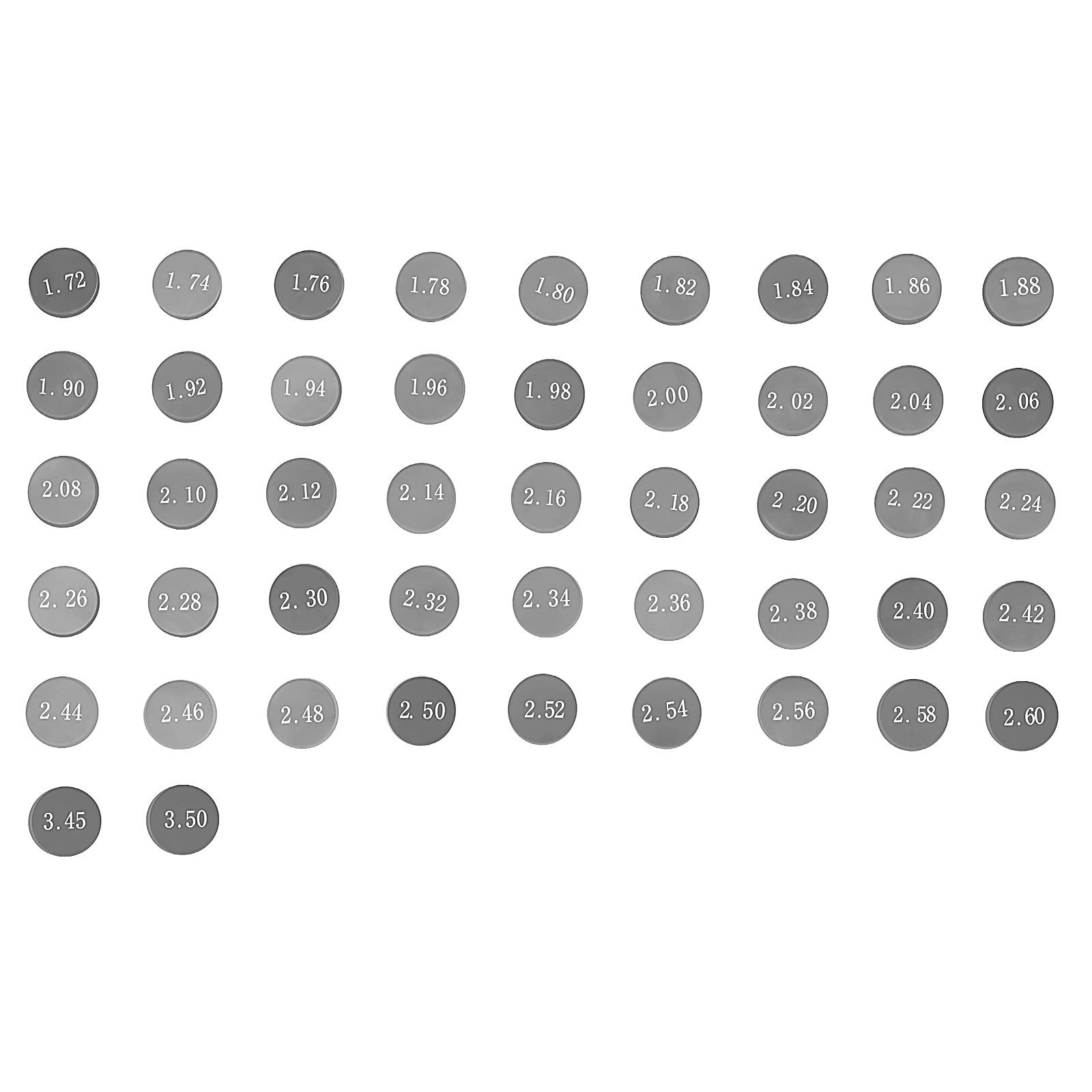 Road Passion 8.85mm Pastillas De Reglaje Valve Shim kit 1.72mm-2.60mm 45 PCS Compatible para 450 SX-F 2007-2021 450 XC-F 2008-2020 450 XC-W 2014-2016 450 SX 2009-2011