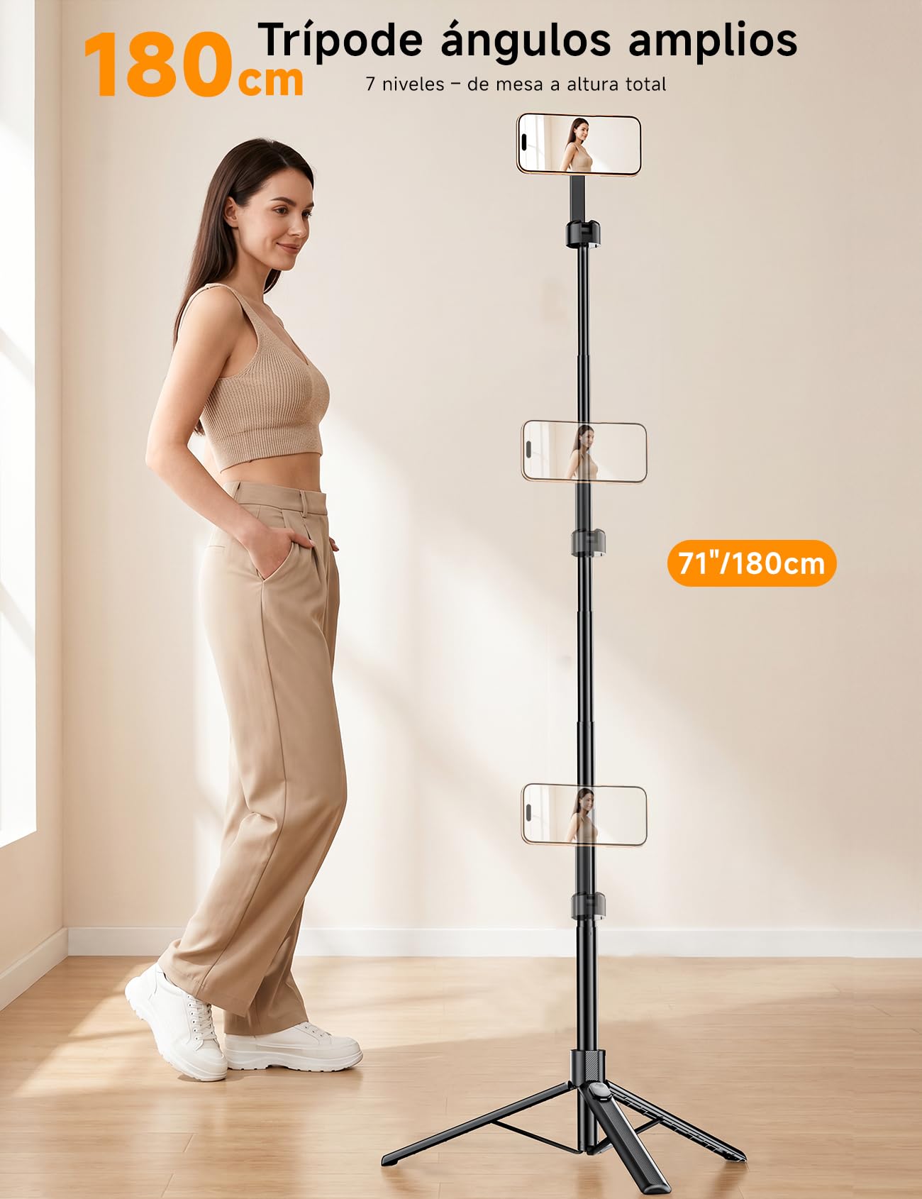 ANXRE 180cm Magnético Palo Selfie Trípode para Móvil con Remoto Recargable