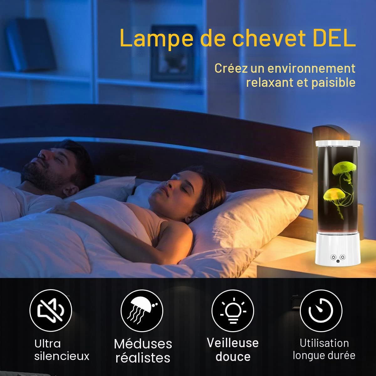 FBSPORT Lampe Meduse Lumineuse Aquarium 17 Couleurs Changeantes Jellyfish Lamp avec Télécommande, Alimenté par Batterie/USB Relaxante Light pour Enfants Hommes Femmes Décoration Cadeau