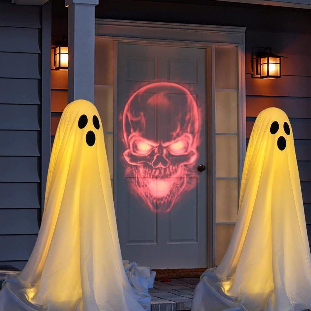 Świecący duch na Halloween, upiorny duch, dekoracja na Halloween ze sznurkami na baterie, dekoracje duchów na podwórko przed ganek, trawnik, 2 szt