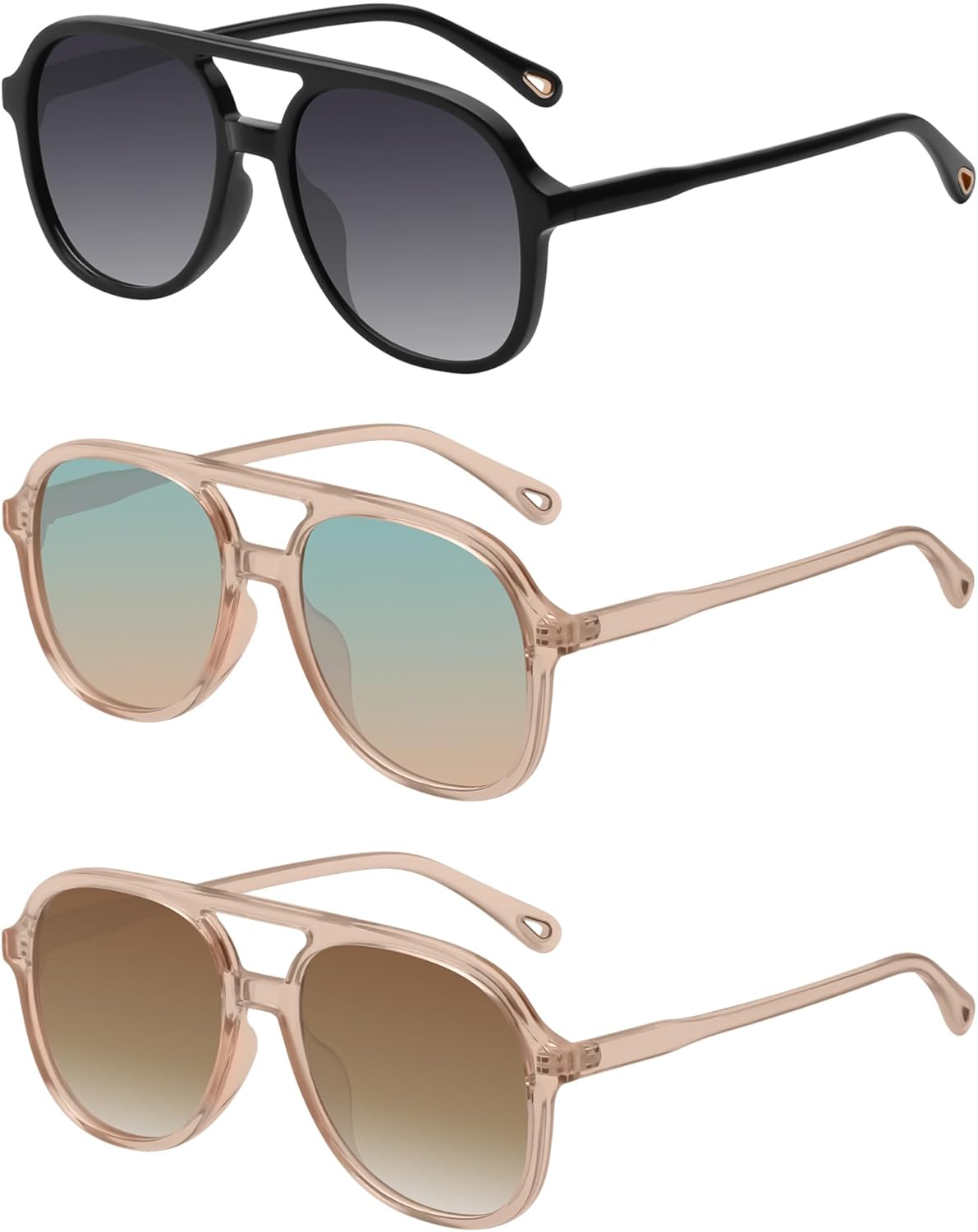 YDAOWKN Retro Square Aviator Sunglasses for Womens Mens Vintage 70s Double Bridge Sun Glasses - Image 2