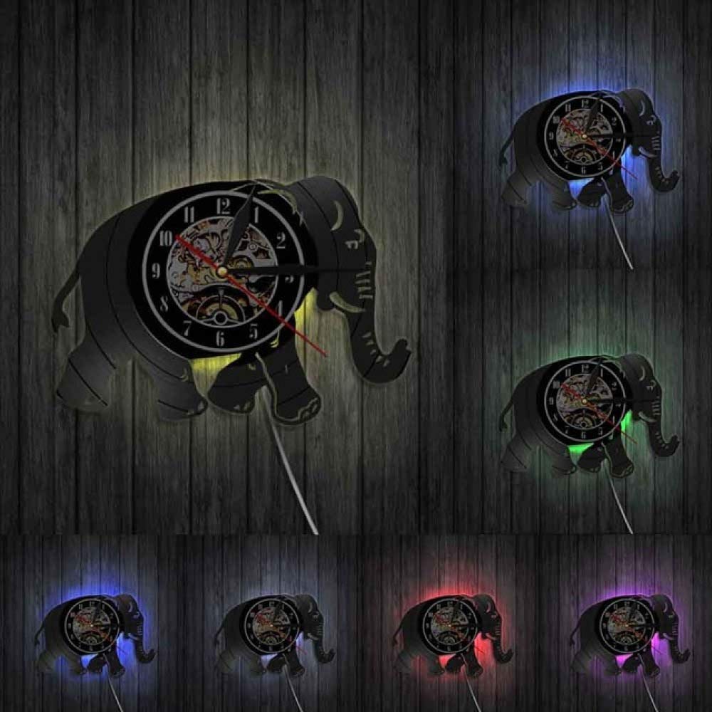 Walking Elephant Nursery Wall Clock Elephant Illustration Wall Art Safari African Animals Vintage Vinyl Record Clock Wall Watch