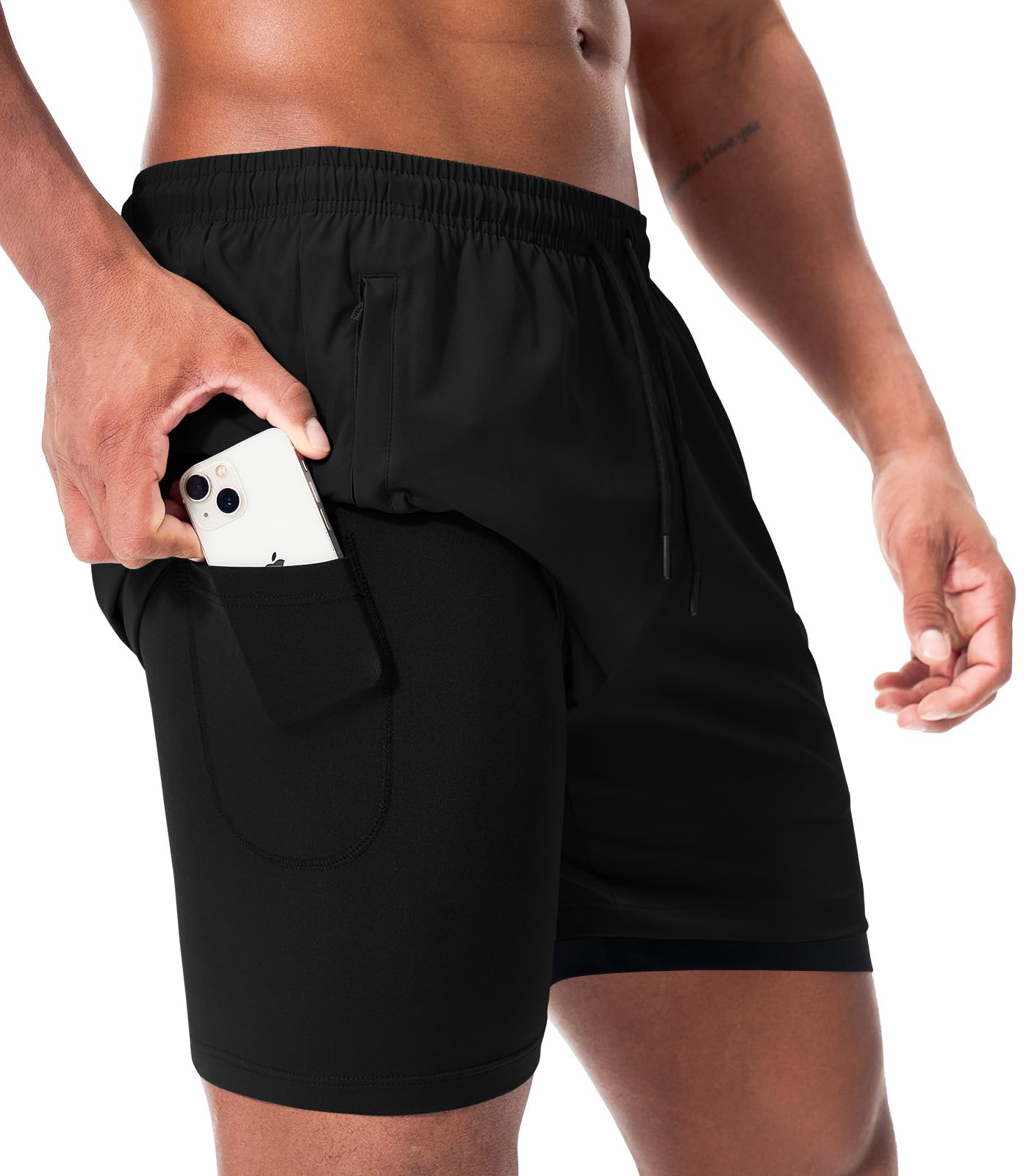 Superora Short d'entraînement Course 2 en 1 pour Hommes‌ - Compression Séchage Rapide Double Couche Fitness avec Poche Smartphone Intégrée