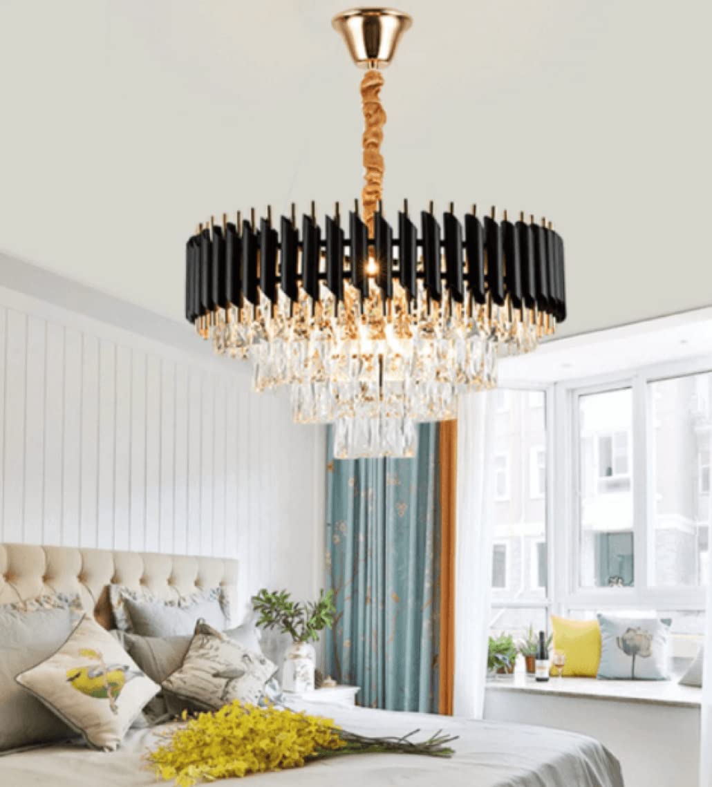 Harold Electricals Stainless Steel Black Mamba Round K9 Crystal Chandelier | Modern Chandelier Light Fixture for Hallway, Living Room, Hotel & Entryways - Warm White, Inbuilt LED Chip 29 Inch (750mm)-image-11