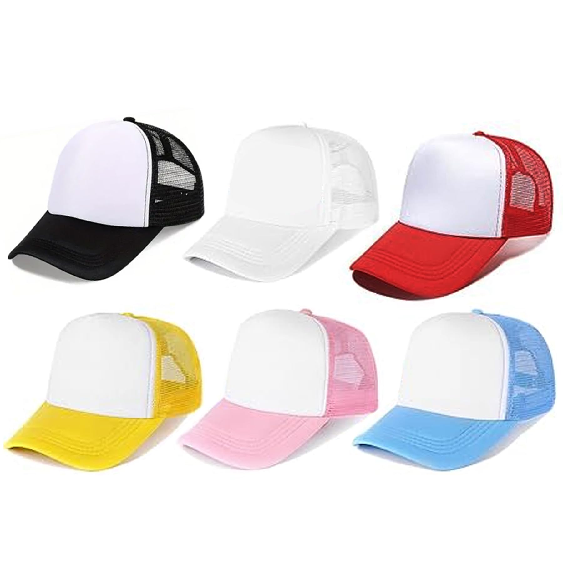 6/12 gorras de camionero a granel de malla en blanco sublimación en blanco gorras de béisbol ajustables para hombres y mujeres, 6piezas Multicolor Sombrero