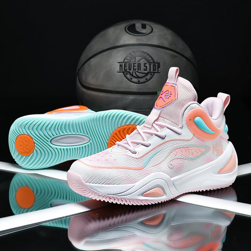 AQURIZE Women Mens Basketball Shoes Fashion Athletic Sneakers Unisex Outdoor Sport Shoes High Top Anti Slip and Wear-Resistant Basketball Shoes(Pink+Green?36)