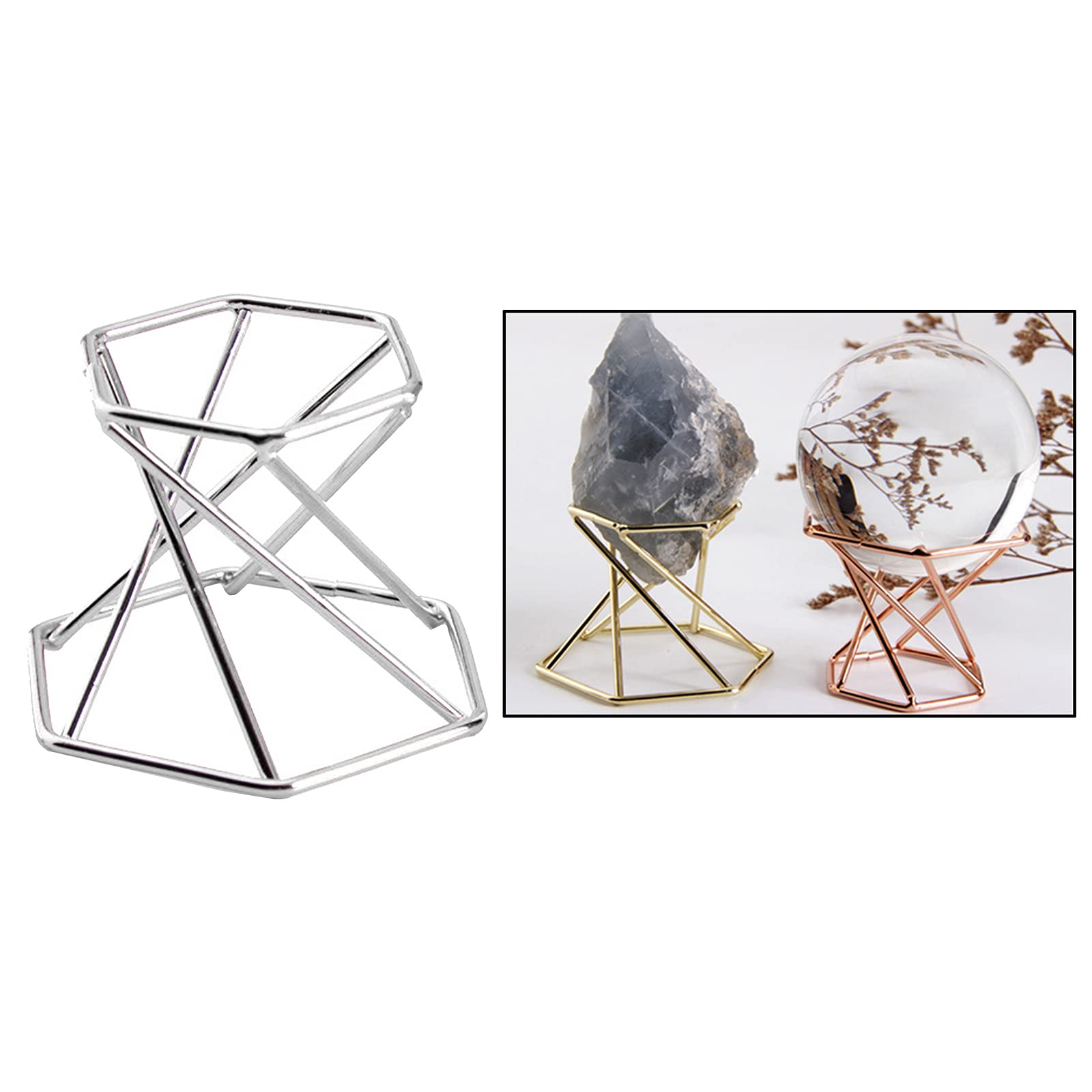 Set 4 Supporti Per Sfere Di Cristallo In Metallo Argentato - Base A Ramo Per Esposizione Di Uova, Geodi E Palline, Per Collezionisti E Fotografia - 3