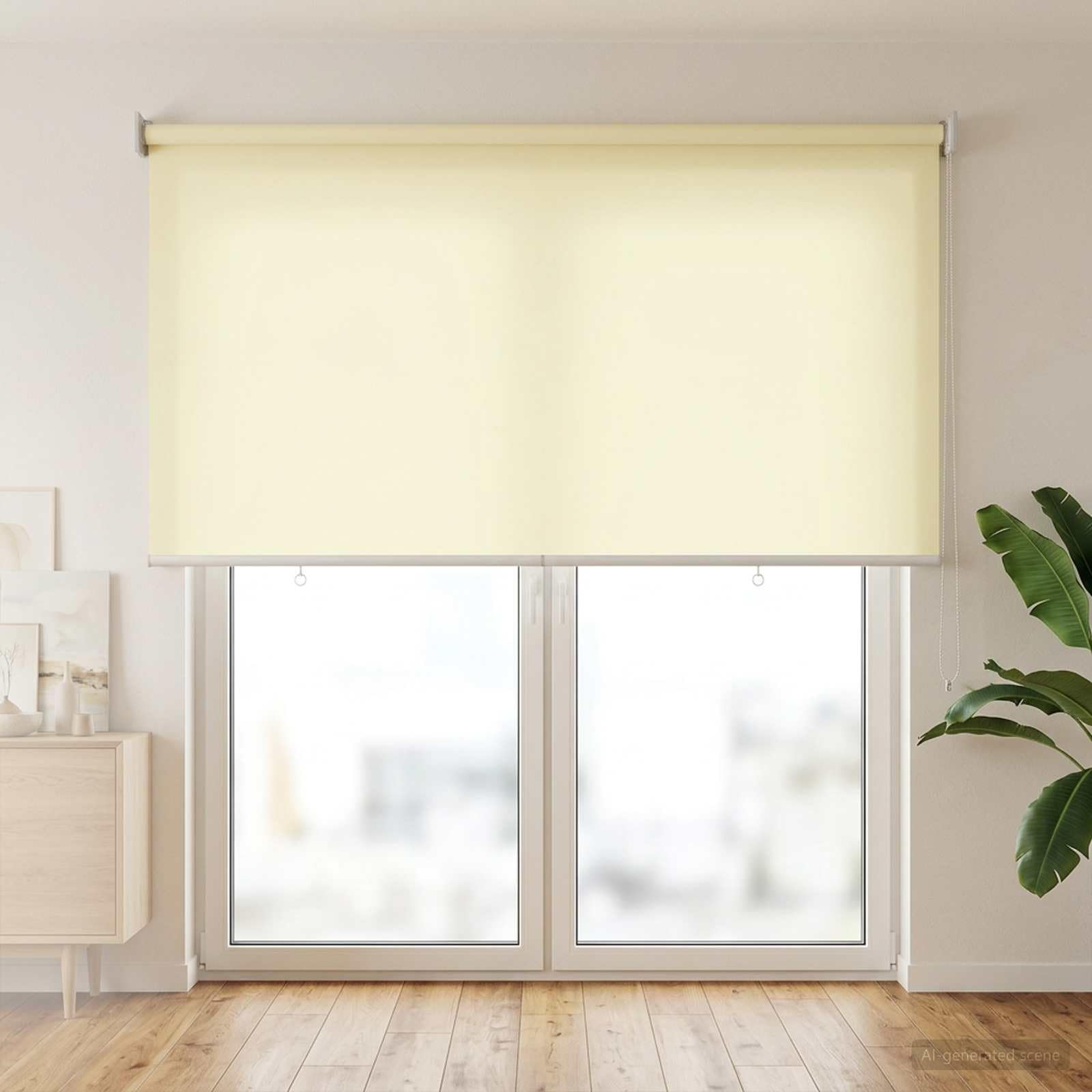Tenda avvolgitrice in poliestere crema | Montaggio a parete o soffitto, catena sinistra o destra, controllo termico, filtro luce