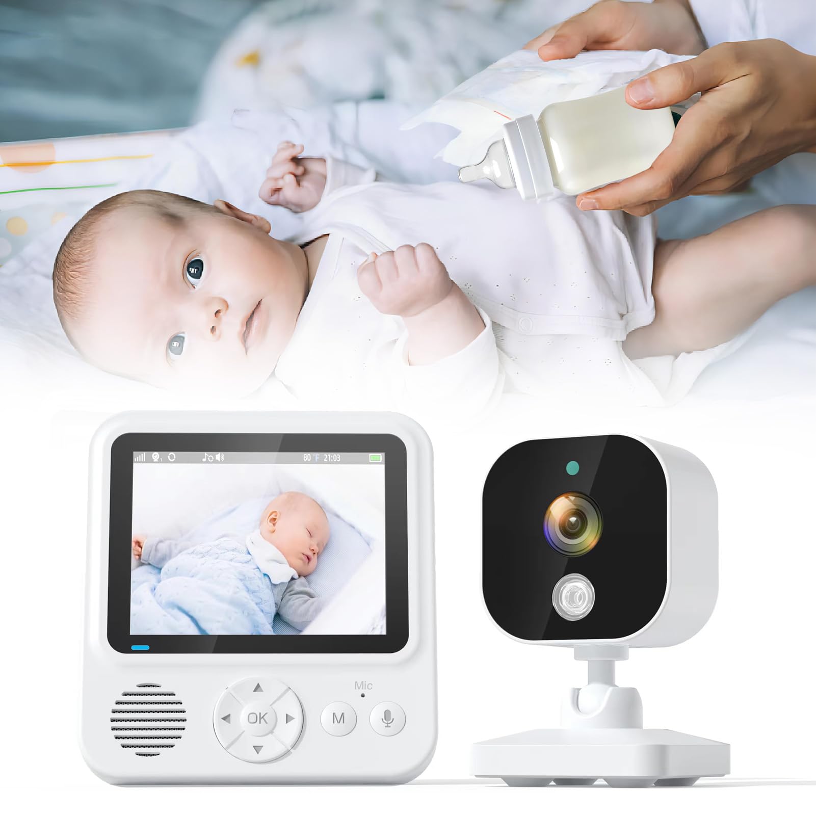 Elektroniczna Niania Wideo HD z kamerą i Dźwiękiem, jakość Obrazu HD 720P, Kamera Monitorująca z Ekranem 2,8, Zasięg do 1000 Stóp, Dwukierunkowa Rozmowa (Wtyczka UE)