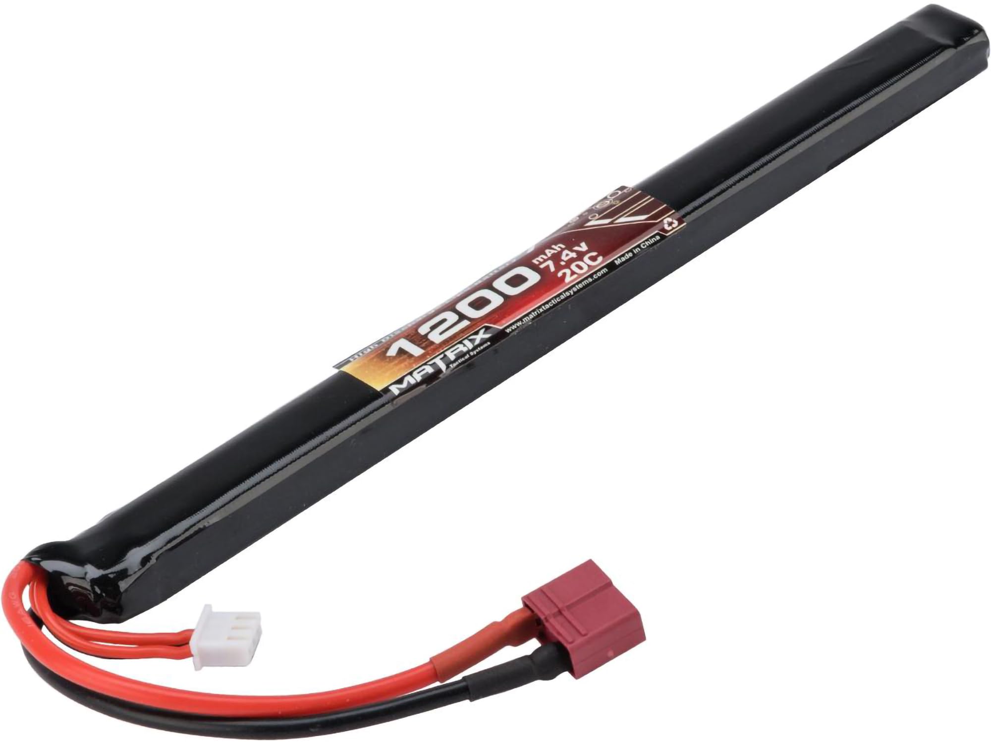 Evike Airsoft - Matrix High Performance 7.4V Stick Type Airsoft LiPo Battery (Model: 1200mAh / 20C / Long/T-Plug)