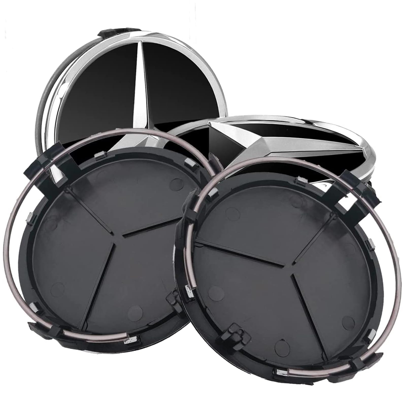 4 Stück Nabendeckel für Mercedes Benz 75mm - Radnabenkappen Felgendeckel Felgenkappen Nabenkappen ABS Wheel Caps Radnabenabdeckung, Schwarz