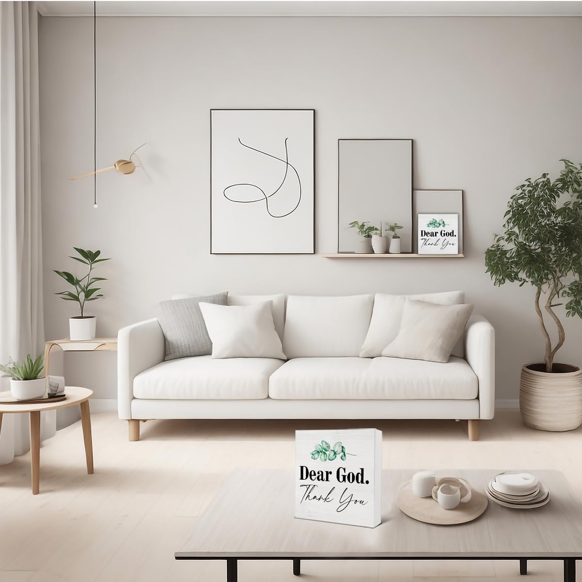 TSUYAWU Christian Decor, Wooden Sign, Dear God Thank You, 5 x 5 Inches, Modern Style, Tabletop Decoration, Living Room - Image 5