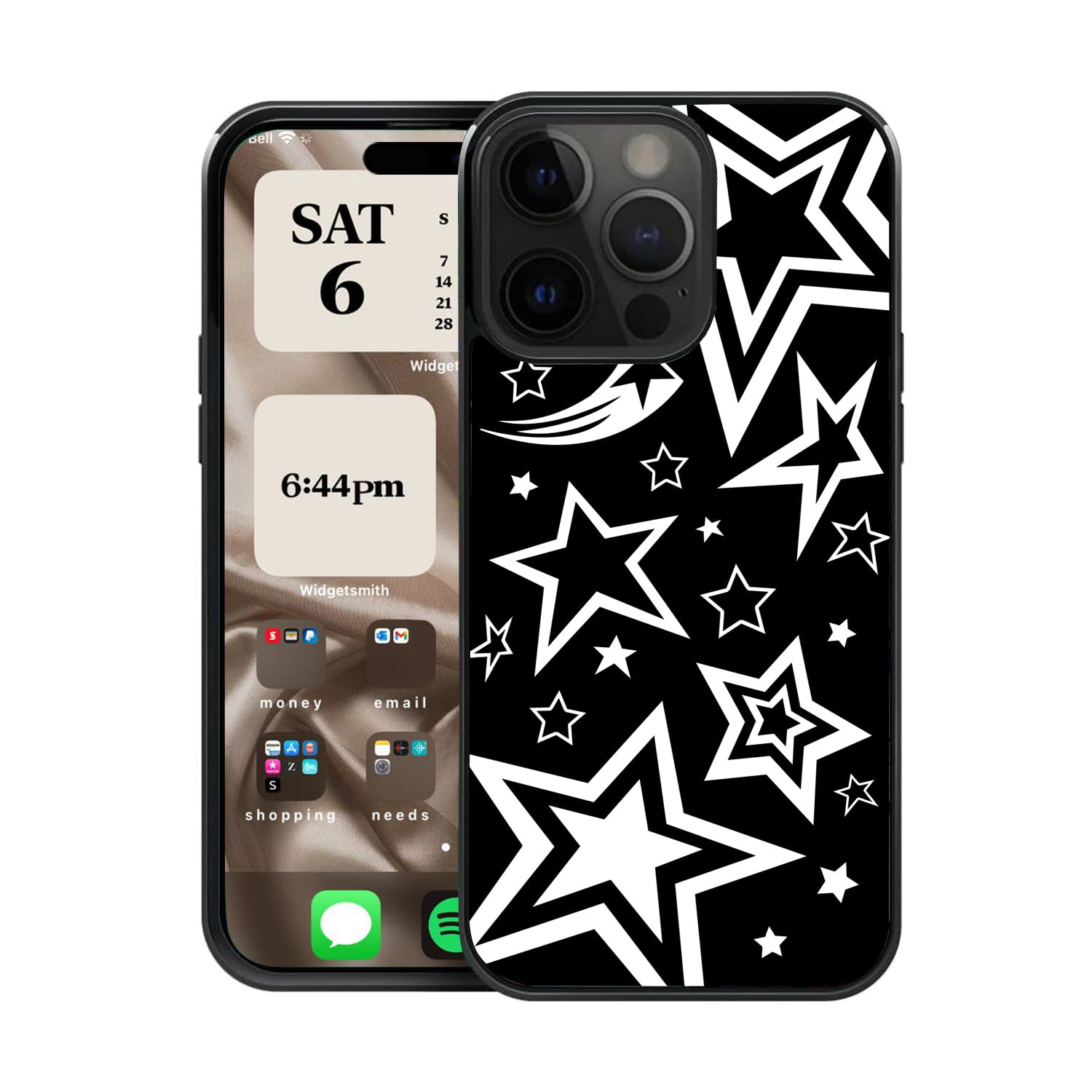 CREFORKIAL Cute Aesthetic Black Star Phone Case for iPhone Xs Max, Hard Case for iPhone Xs Max Slim Protective Phone Cover Shockproof [Soft TPU Bumper + Aluminum Hard Back]