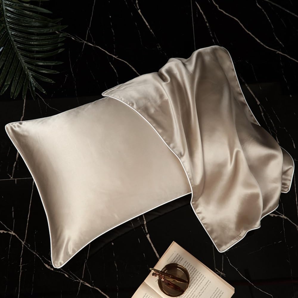 Funda Almohada Funda de Almohada de Lujo de Seda de Morera Natural Pura con diseño de Cierre Tipo sobre Funda Almohada Saten(Champagne)