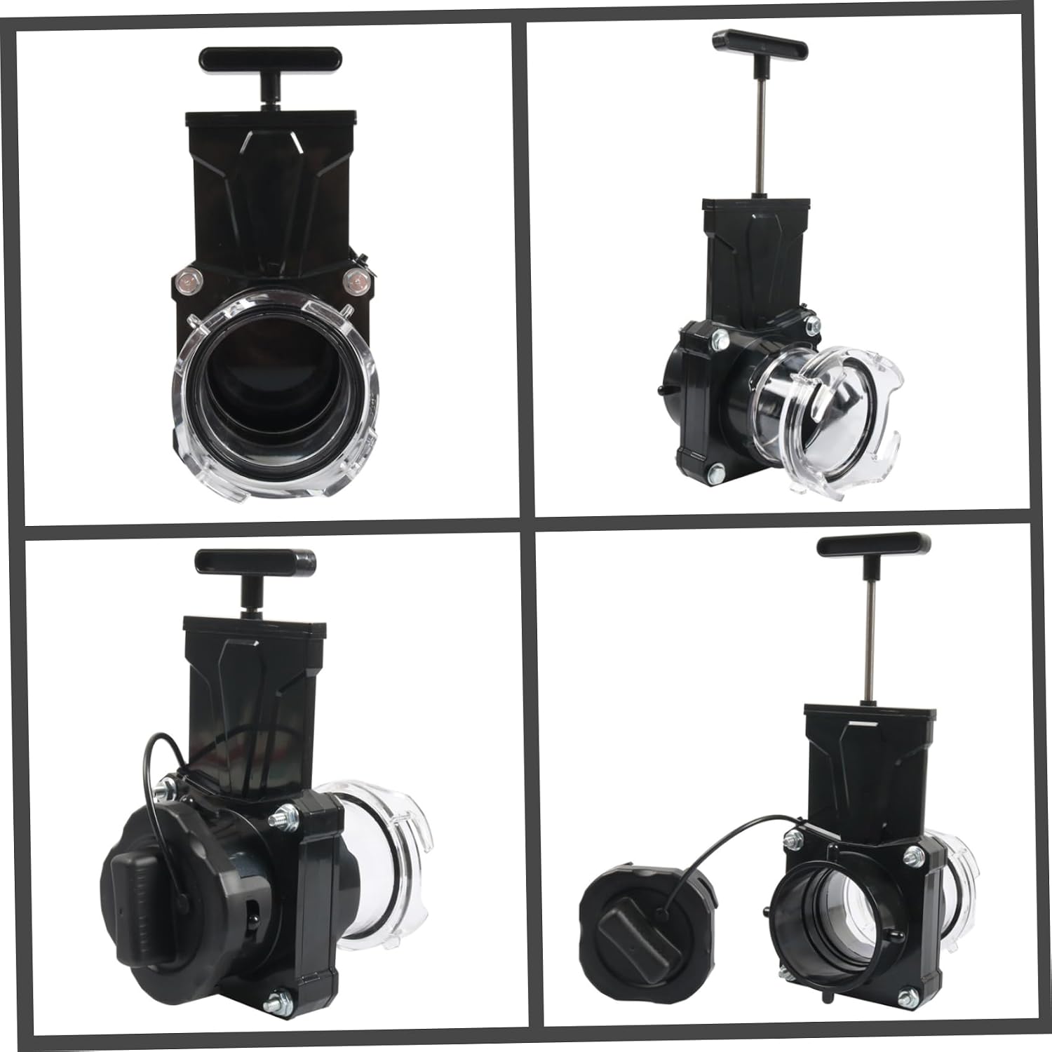 Rv Sewer Valve, Manual T-handle Rv Black Tank Valve With Transparent Observation Window, Anti-lost Knob Cover, Sturdy Screw-mounted Design (black, Engineering Plastic) sewer, Gate
