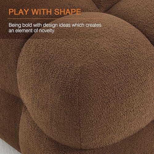 Image of Zesthouse Square Pouf Ottomans Footstool Set of 2, Upholstered Poofy Ottoman for Couch Sofa, Modern Ottoman Coffee Table for Living Room, Rust Brown Boucle Fabric Stool Foot Rest, Cute Vanity Chair