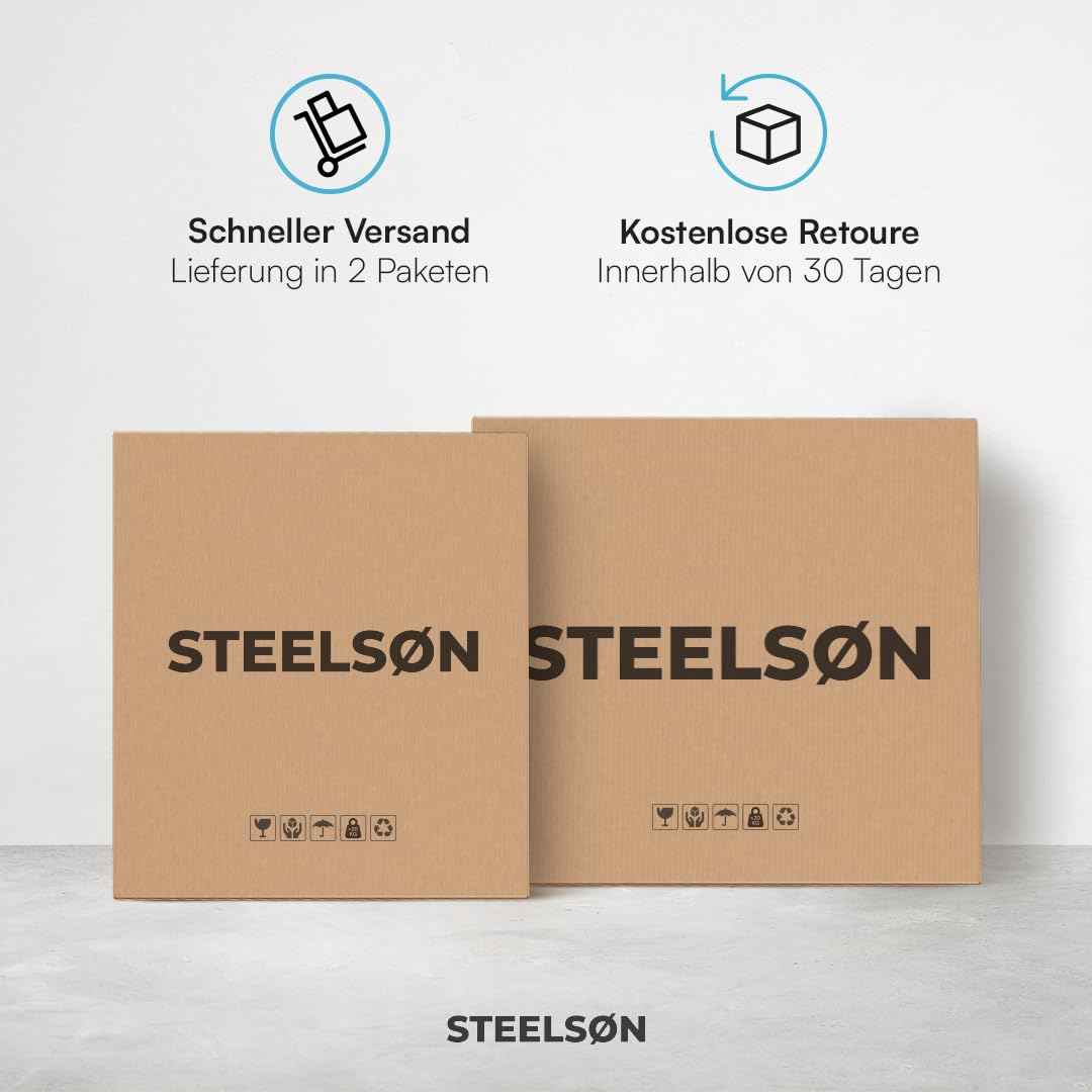 STEELSØN Kestra Mülltonnenbox 2er bis 120L – Mülltonnenverkleidung aus Stahl mit Sichtstreifen in Holzoptik – hochwertige Müllcontainer für 2 Tonnen – Müllbox in Anthrazit – Gerätebox wetterfest