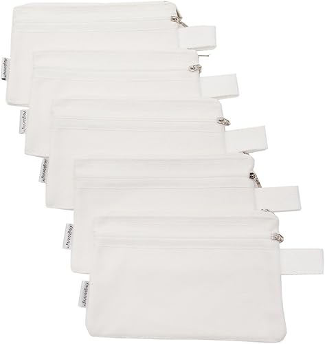 Miniatura 5 de bolsa de lona de 100% algodón, con cierre, bolsillo para maquillaje, celular, plumalapicera, 5 unidades, 16 onzas, Negro M