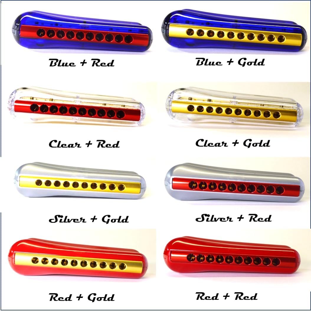 The HarmoniFlow: StreamLined, 10-hole, Diatonic Harmonica (Clear-Red, Key of D)