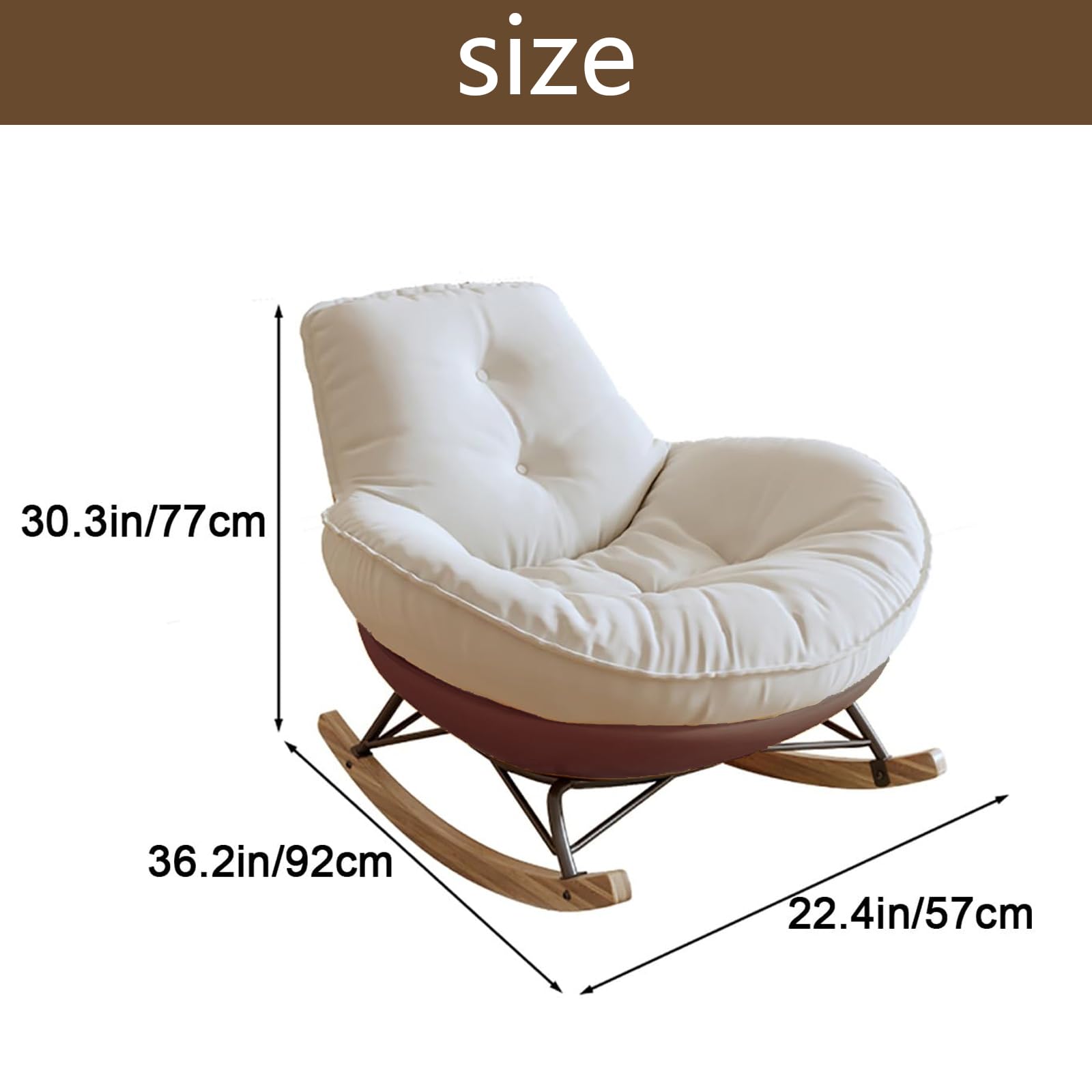 Mecedora, sillón balancín ergonómico, cojín extra grueso y respaldo, sillón moderno para salón y dormitorio, base de madera estable y marco de metal, resistente a las caídas