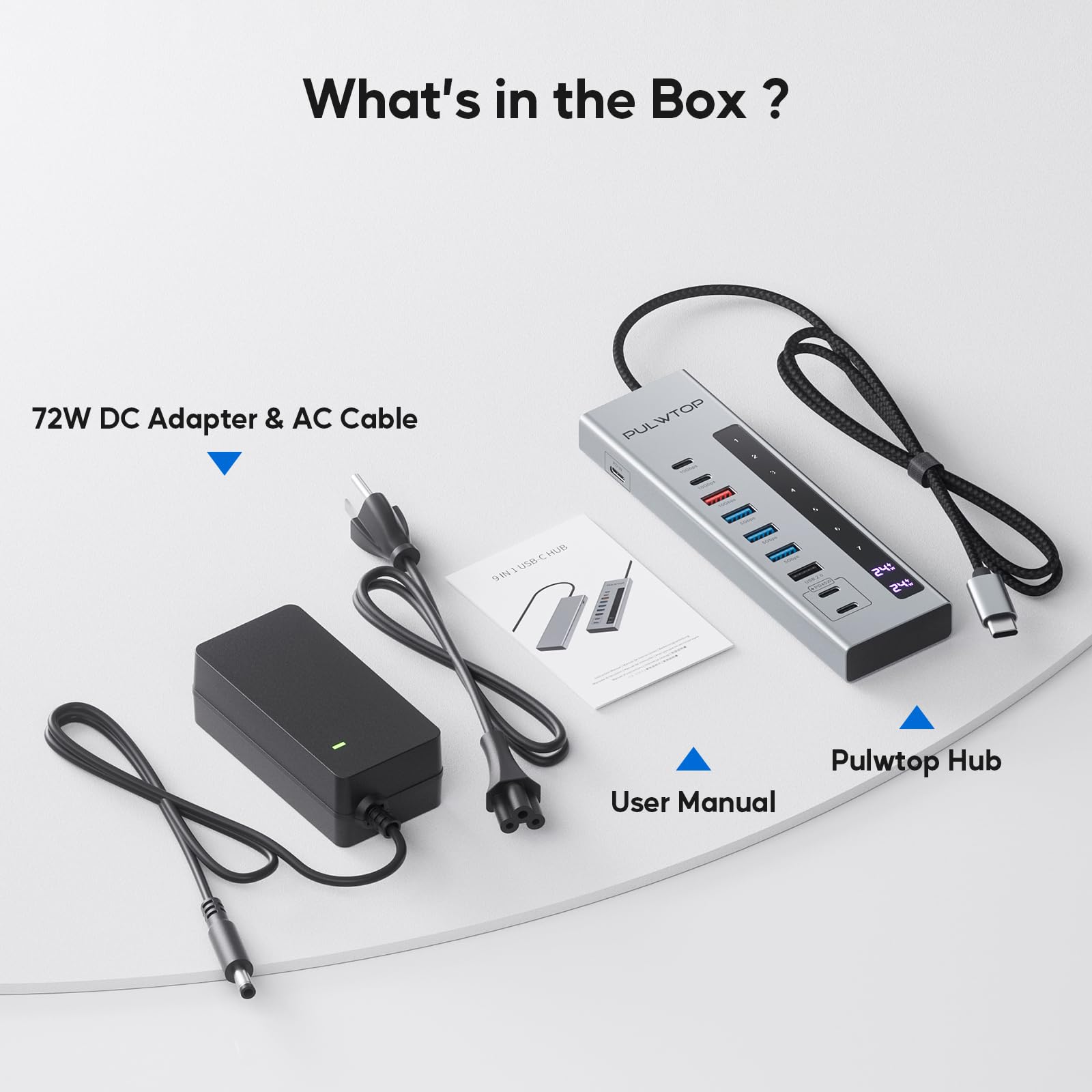 Hub USB C alimentato, 10 in 1 HUB USB-C con 3 x USB A/C 10 Gbps, 3 x USB-A 5 Gbps, 100W USBC PD, 2 x 24/45 W USBC PD Data Hub di ricarica per PC/laptop (adattatore 72 W incluso)