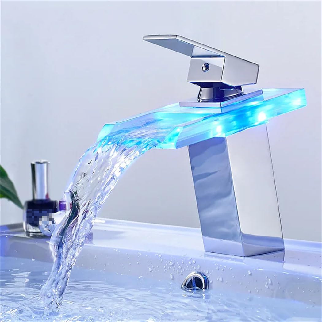Mitigeur salle de bains LED cascade en laiton et verre de haute qualité