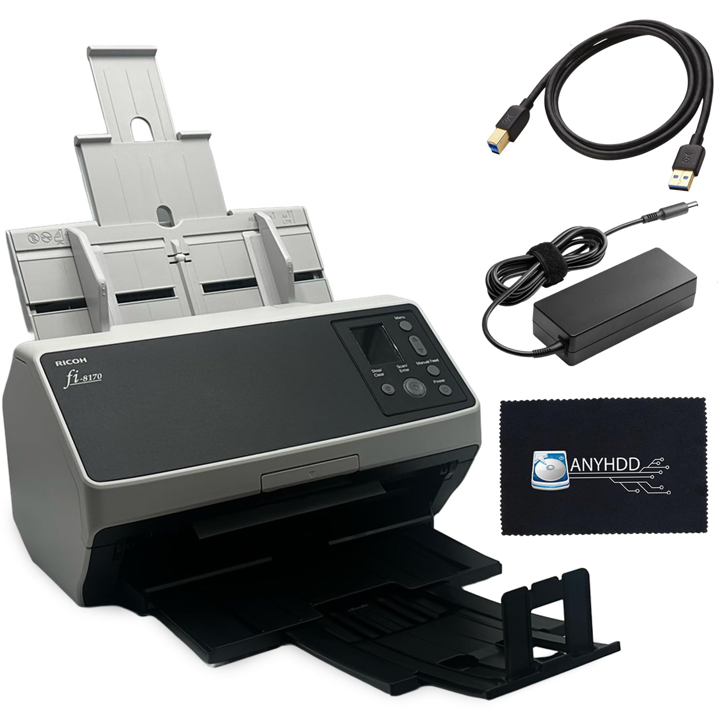 Fi-8170 Professional High Speed Color Duplex Document Scanner -1 Year Warranty, Network Enabled, Scanner High Volume with Power Adapter + USB 3.2 Cable + Microfiber Cloth Included