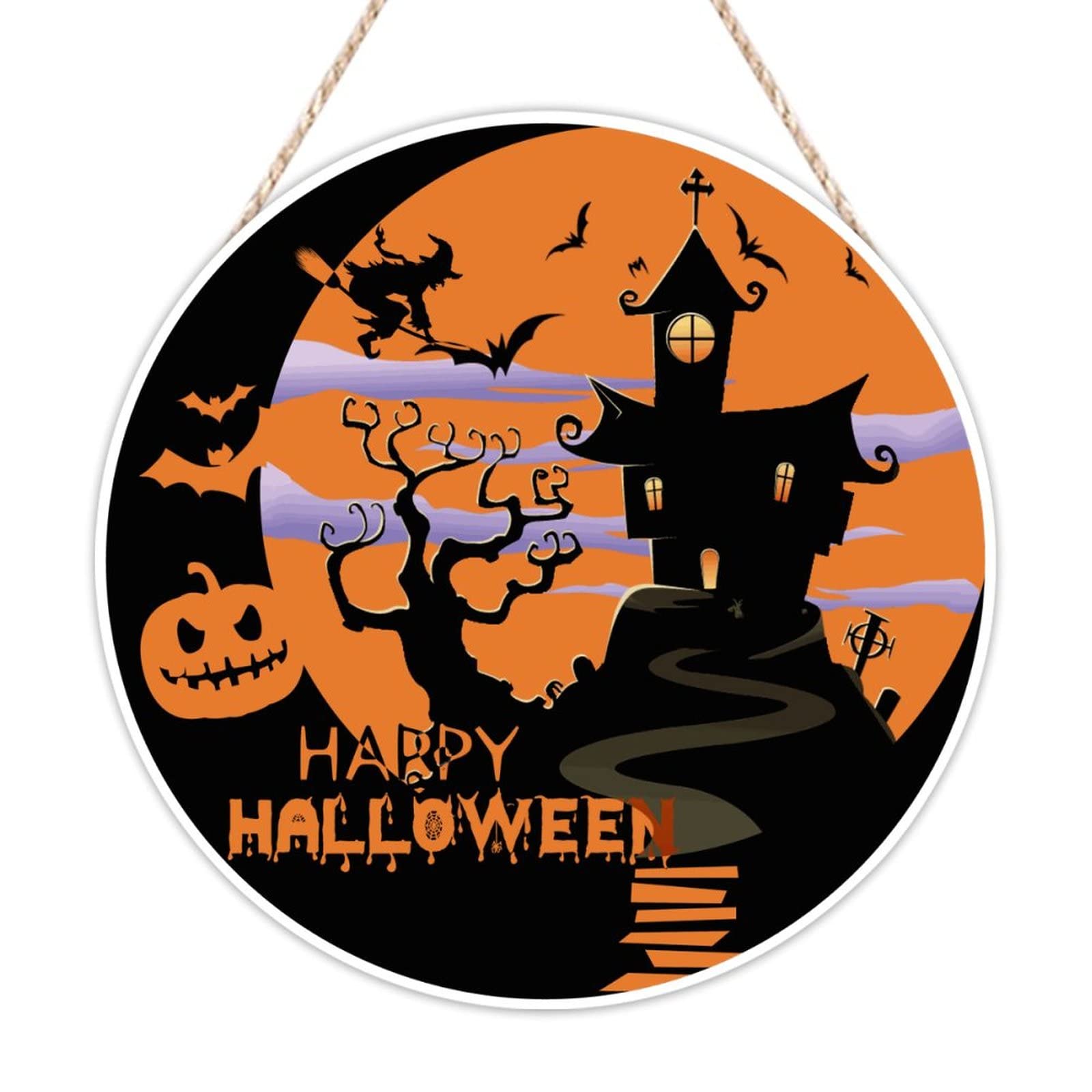 Panneau Halloween pour porte d'entrée : décoration en bois vintage 40cm pour intérieur accueillant