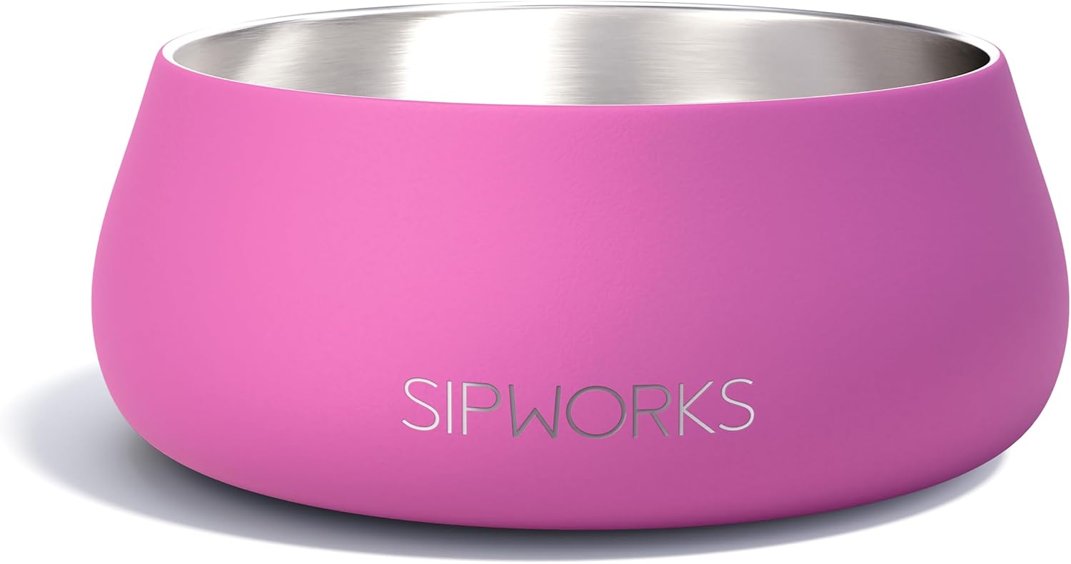 Hot Pink 32oz Weighted Stainless Steel Dog & Cat Bowls – Non-Slip