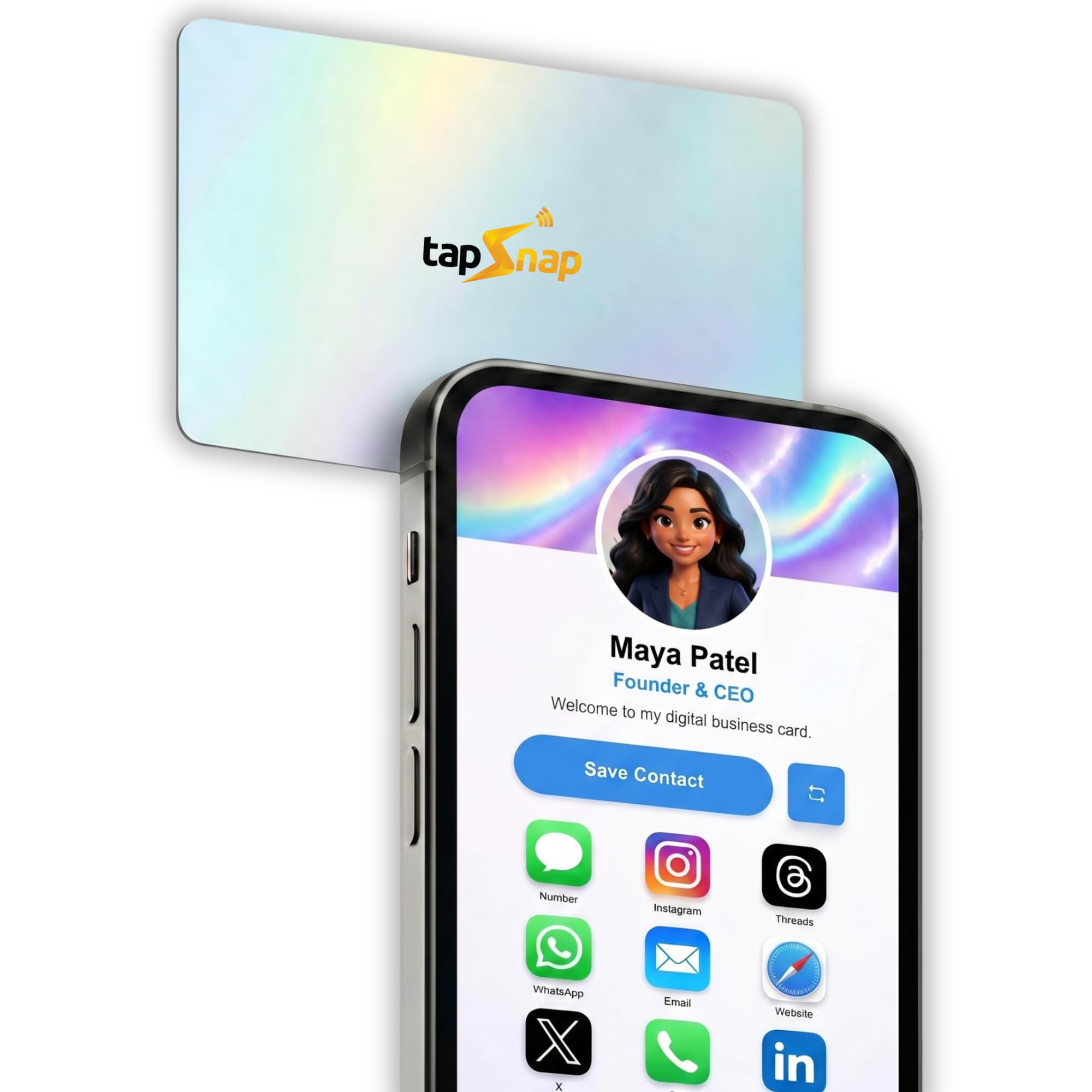 Digital Business Card - No Subscription, Unlimited Tap Sharing - NFC + QR - Compatible with iPhone & Android - Custom Business Card (Hologram Prism)-image-24
