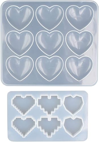 Molde epoxi en forma de corazón de 2 estilos DIY molde de silicona de fundición de resina para hacer llaveros colgantes de corazón de amor