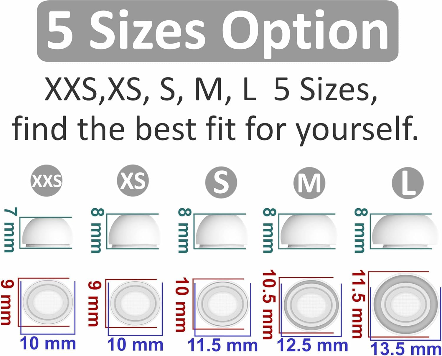 AirPods Pro 3, XXS/XS/S/M/L için 5 Takım Kulak Uçları Yedek 5