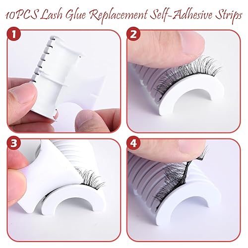 Miniatura 6 de 2 pares de pestañas autoadhesivas con 10 tiras autoadhesivas de repuesto de pegamento para pestañas, pestañas reutilizables sin delineador de ojos y