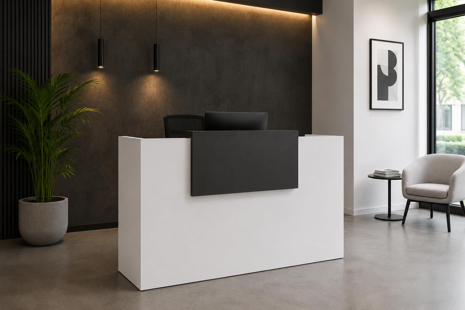 Genérico OFILIKE. Mostrador Basic de Recepción para Oficina o Negocio - Mostrador Recepción Moderno con Estante Interior (Gris Grafito) (160cm Ancho)