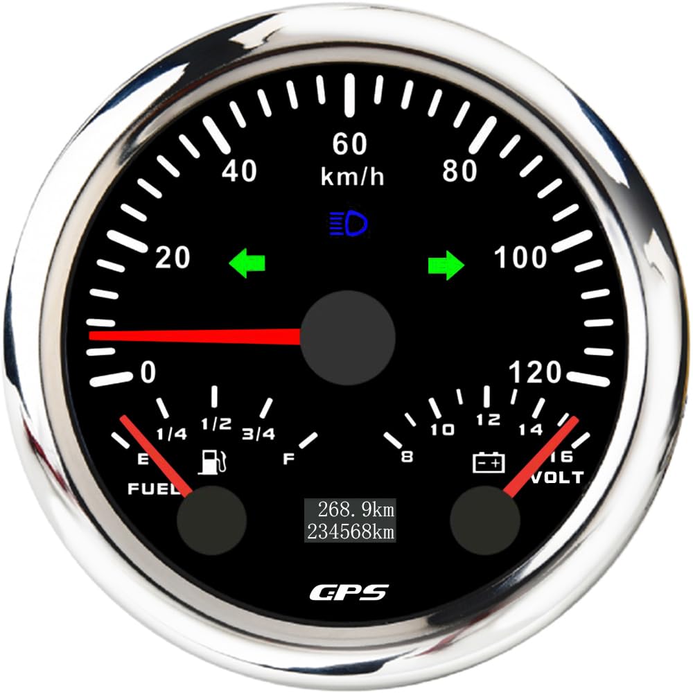 ELING Tachometr GPS 85 mm, 0-120 km/h, ze wskaźnikiem poziomu paliwa z woltomierzem 12 V, 7 kolorów, podświetlenie tła do samochodów ciężarowych, wózków widłowych