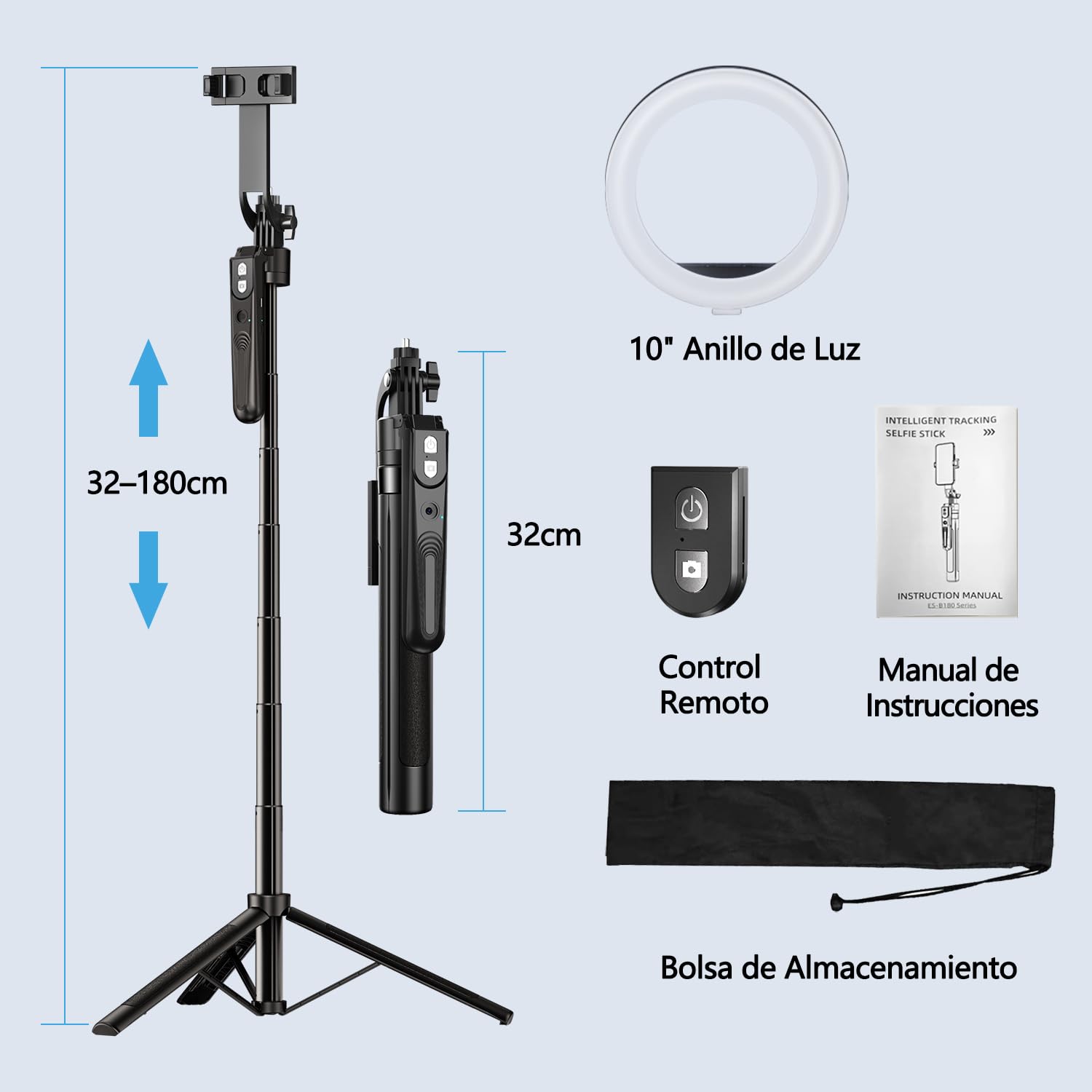 yAyusi Trípode Rotación de 360° con Seguimiento Automático de Rostros con Anillo de Luz, 180cm Trípode Palo Selfie con Control Remoto, Trípodes para Teléfono con Sensor Movimiento para Video (3 Color)