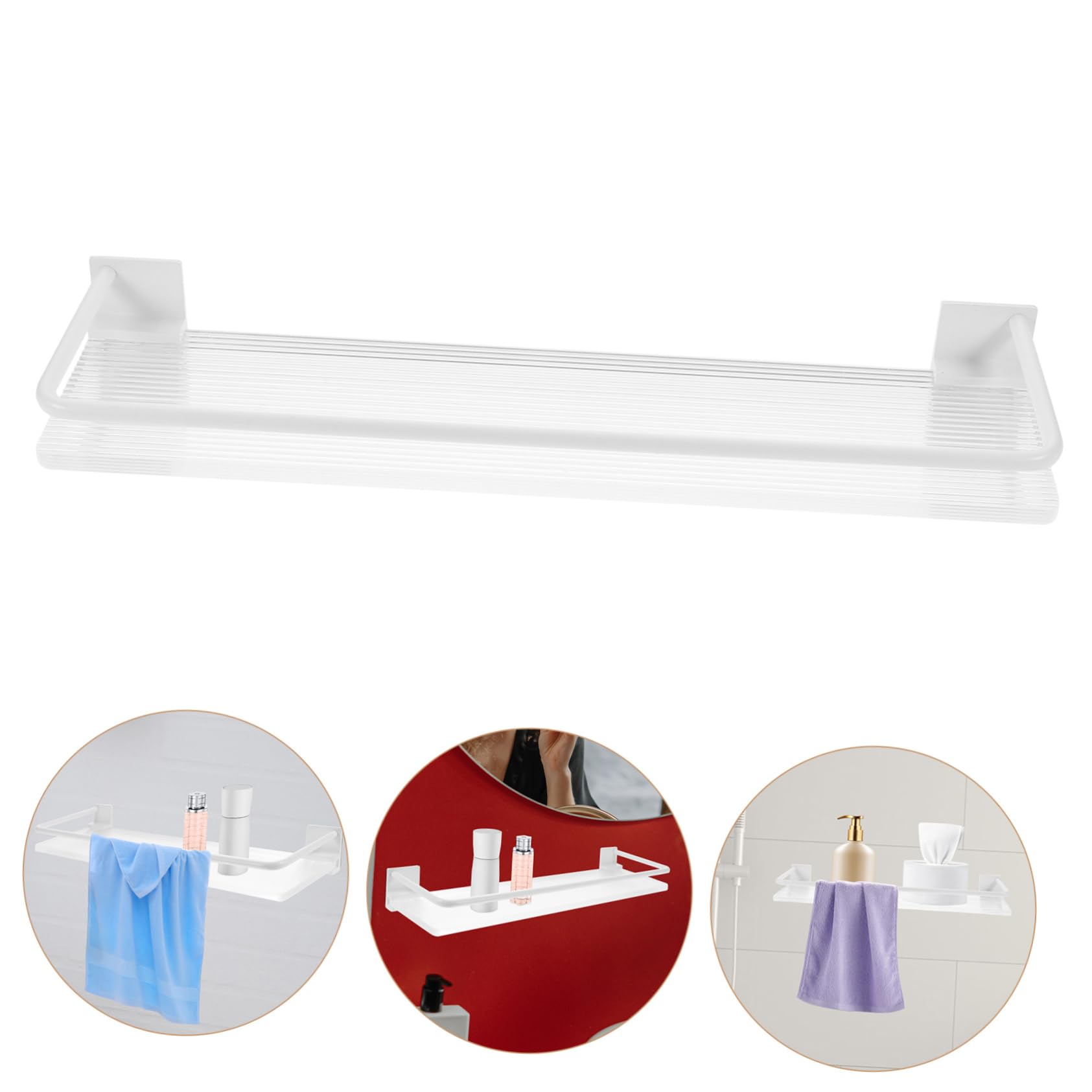 Mensola Doccia senza Foratura in Alluminio e Acrilico Bianco 1 Pz | Organizer da Parete, Struttura Robusta, Ordine per Flaconi Shampoo e Accessori