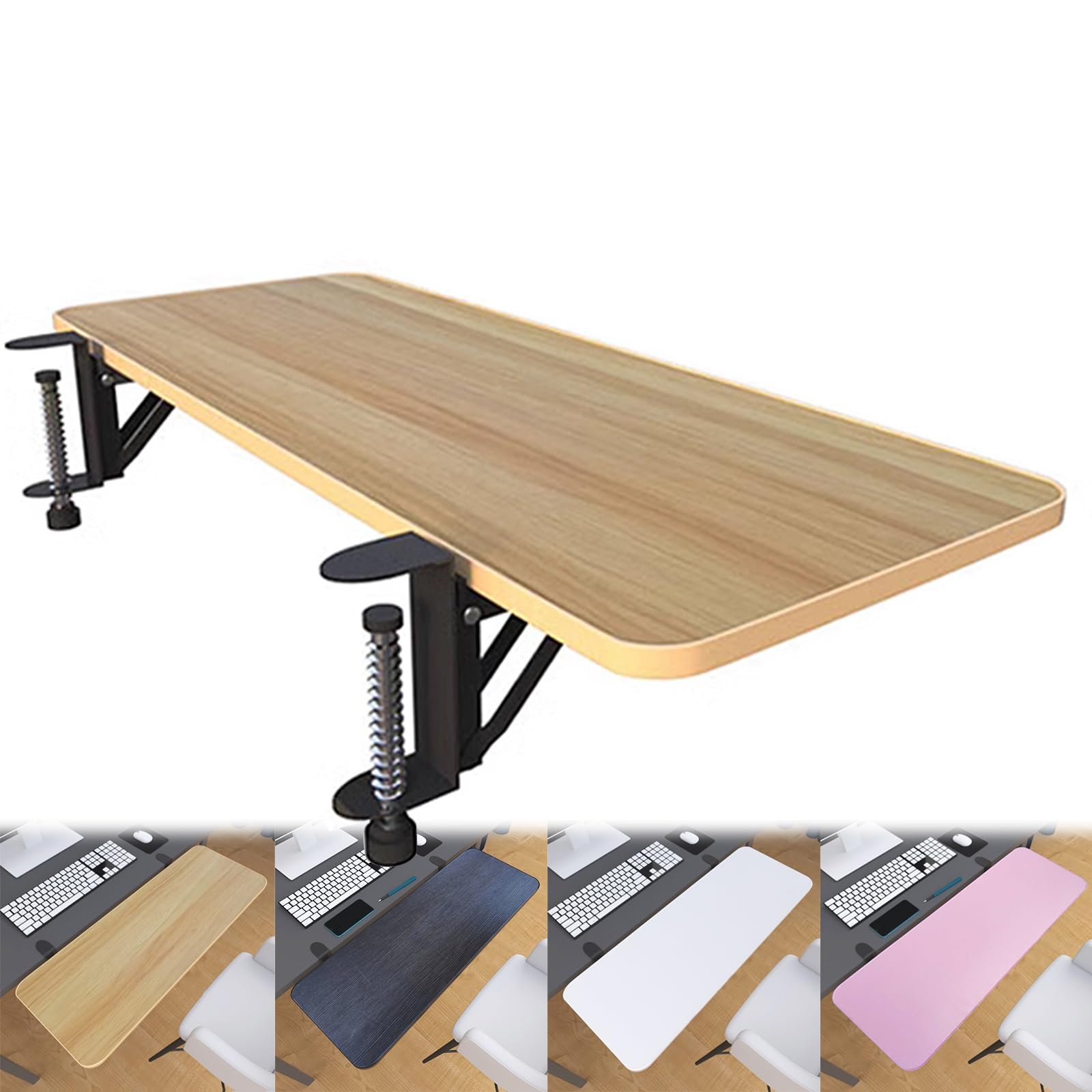 CVJdfhRE desk extender， Comfort Desk Extender Armrest Shelf Modified Keyboard Tray Length 52 60 68 75cm, Ergonomics 90° Foldable Space Saving(Wood,52 * 24cm)
