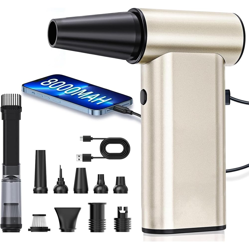 Plumero de aire comprimido, 4 engranajes ajustables, 180000 rpm, ventilador turbo, soplador de polvo inalámbrico recargable con batería recargable, soplador de aire portátil para limpieza de hogares y