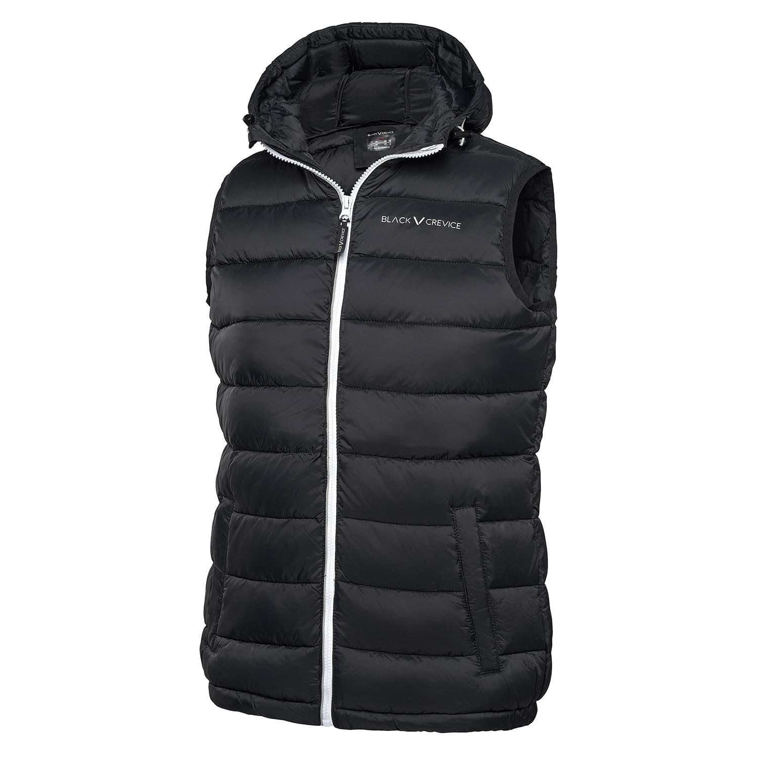 Black Crevice Damen Steppweste mit Kapuze I Leichte, warme & winddichte Übergangsweste I Wasserabweisende Outdoor Weste mit warmer Wattierung, ideal für Herbst & Winter