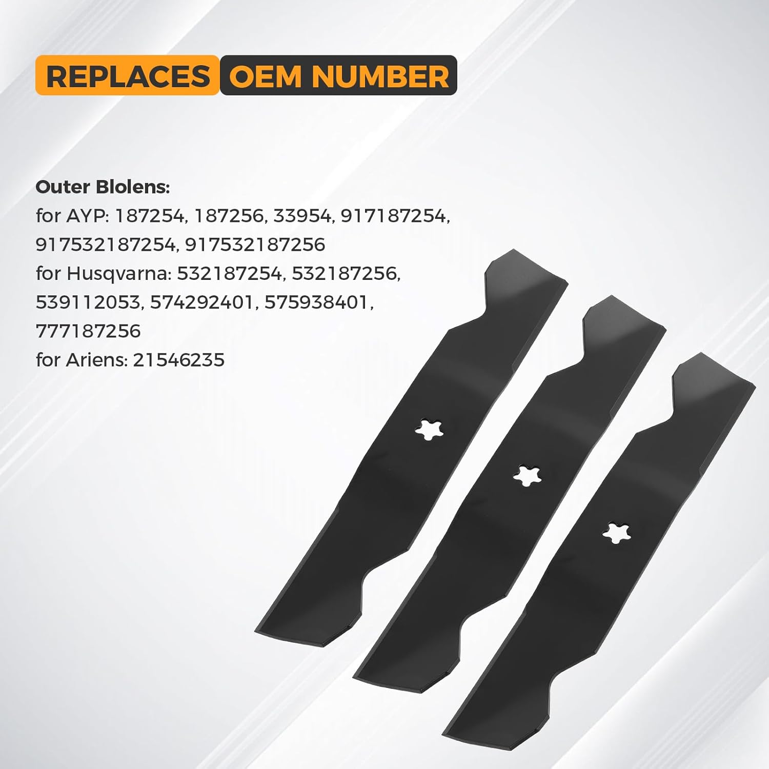 187254 187256 Medium Lift Blades for 532187254 532187256 539112053 Compatible with Husqvar na RZ5424 RZ5426 Z254 LGT2554 LGT2654 YTH24V54 YTH26V54 GTH26K54T 54" Deck Lawn Mower