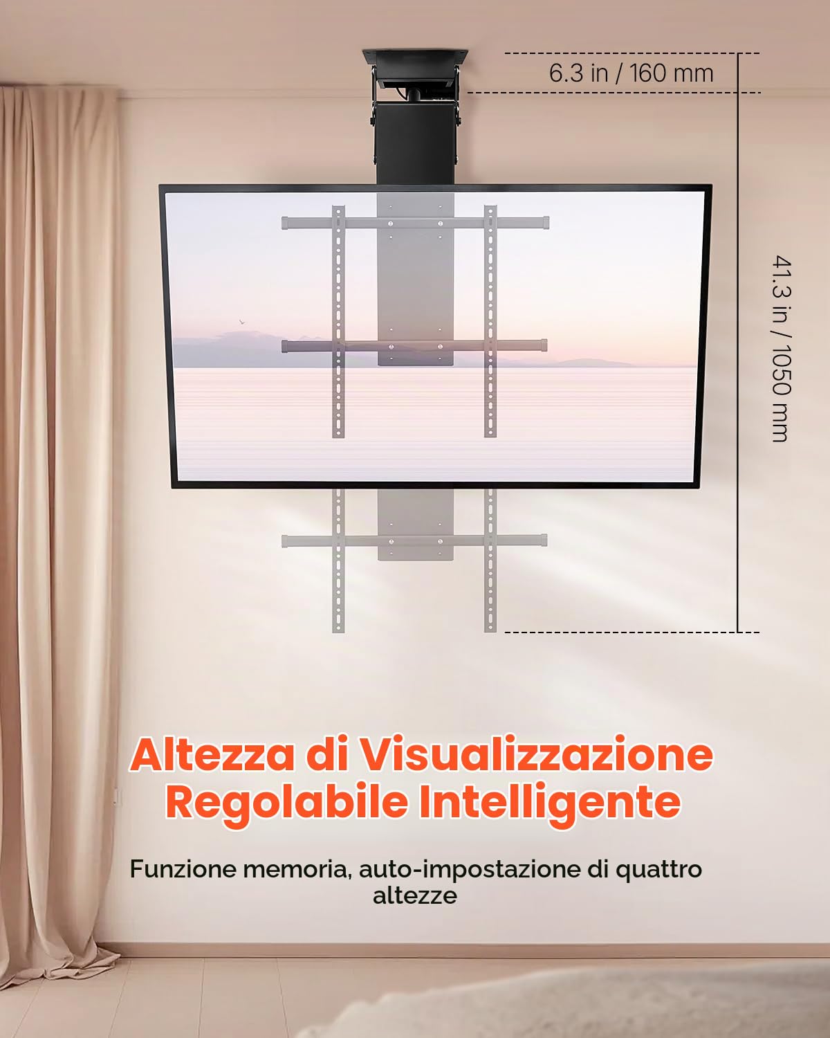 VEVOR Supporto per TV da Soffitto Motorizzato, Telaio Supporto per TV Dimensioni da 813 a 1778 mm, Telaio Porta Televisione Pieghevole Regolabile con VESA Massimo 60 x 60 cm, Carico max. 50kg