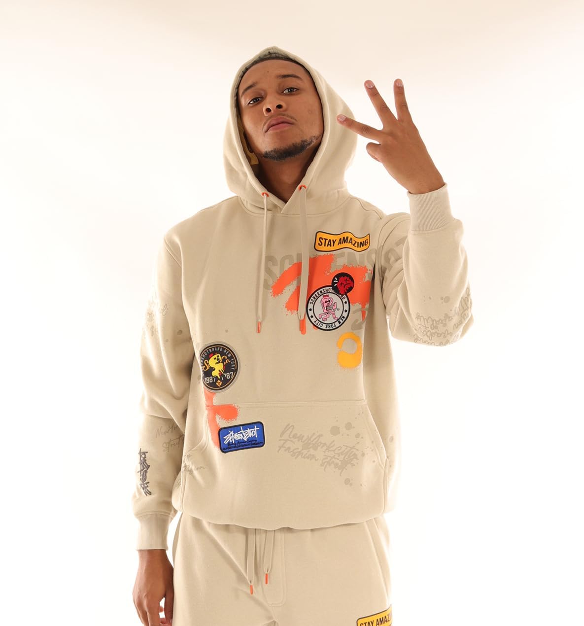 SCREENSHOT-FLEECE HOODIE 4202 Mens Urban Streetwear NYC Graffiti Embroidery Patch Fleece Pullover Sweatshirt Hoodie - Image 2