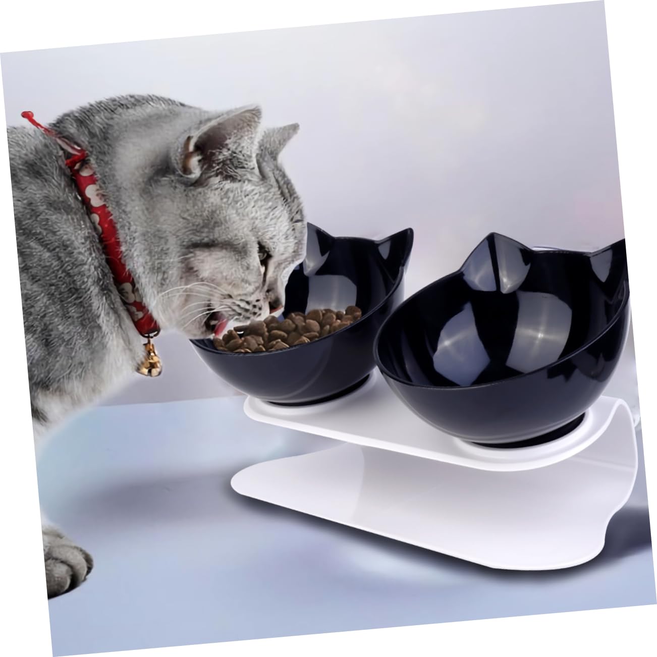HOLIDYOYO Double Cat Bowls Durable Plastic Pet Double Bowl Unique Non Tipping Design for Food Water Convenient Feeding for Cats Dogs Easy Viewing