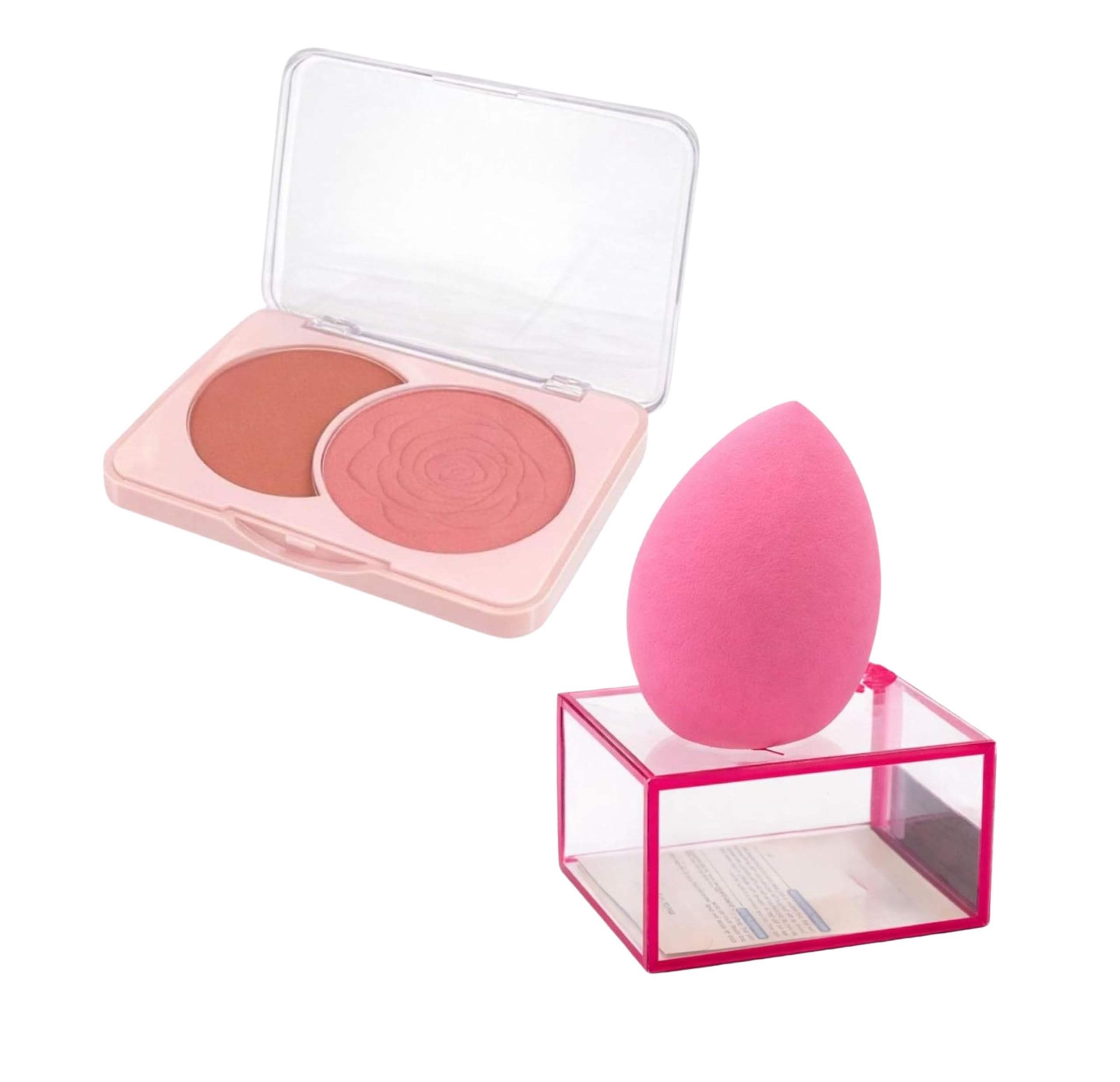 2-Piece Makeup Artistry Set – Dual-Color Cheek Blusher Palette (Rose-Embossed & Matte Peach) with Premium Pink Beauty Blender & Hygienic Protective Travel Case – Natural Flush Glow Kit-image-26