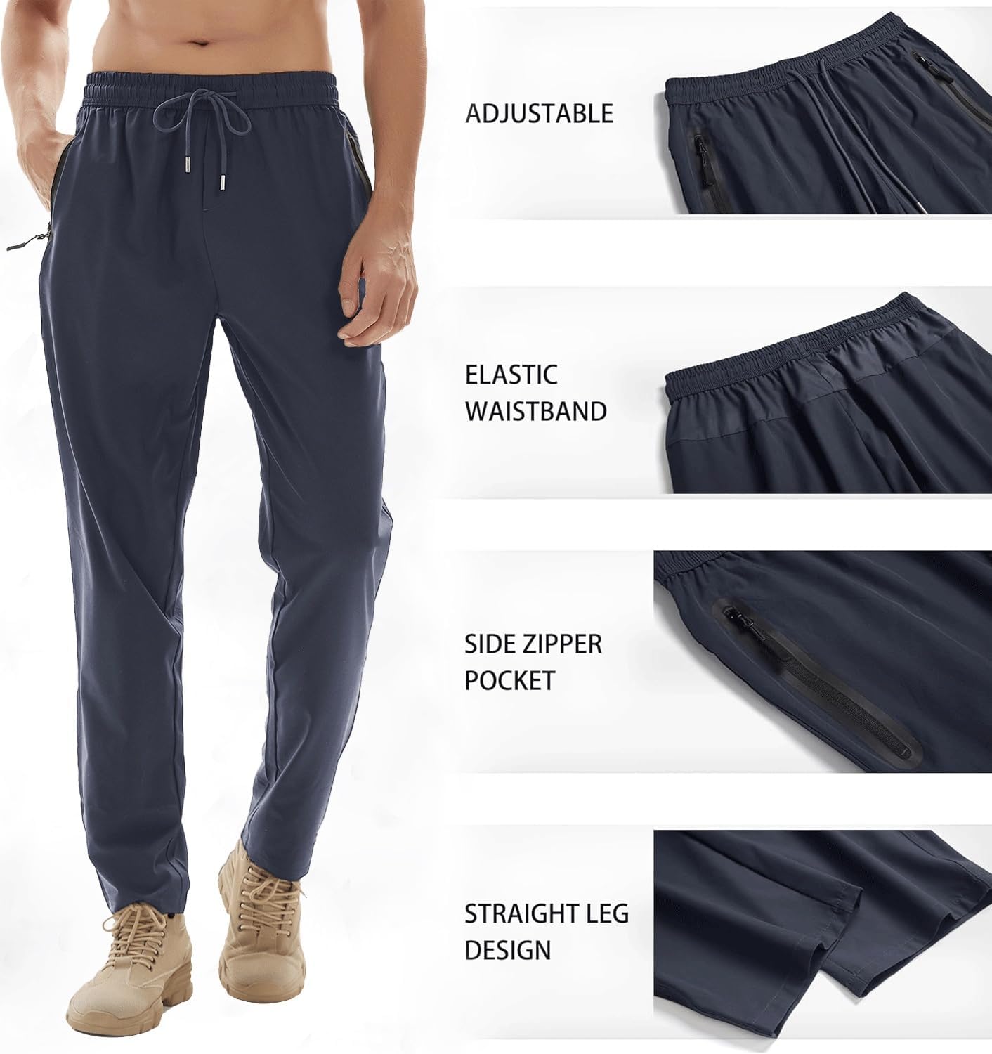 Mens Quick Dry Hiking Pants, Lightweight Joggers for Fishing Running Travel | Breathable for All-Day Outdoor Comfort, Water-Resistant Against Light Showers, Zipper Pockets Hold Phones & Keys for Sports