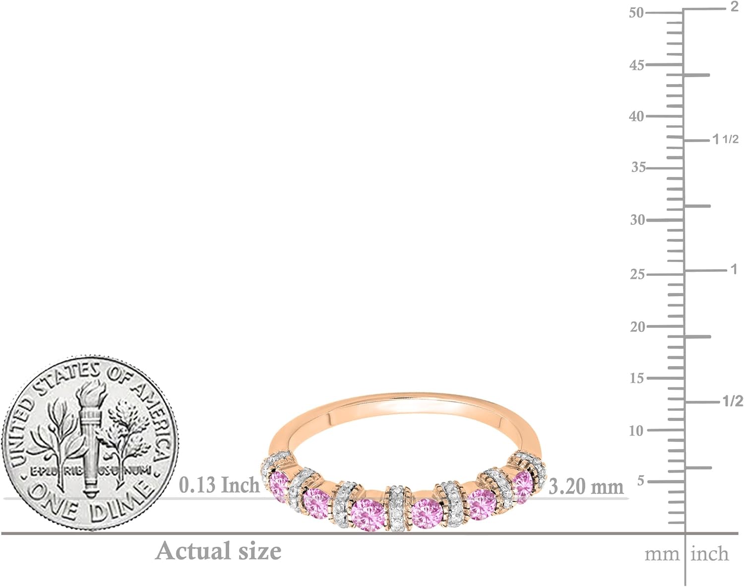 Dazzlingrock Collection 10K Solid Gold Round Pink Sapphire and White Diamond Womens Bridal Wedding Anniversary Band