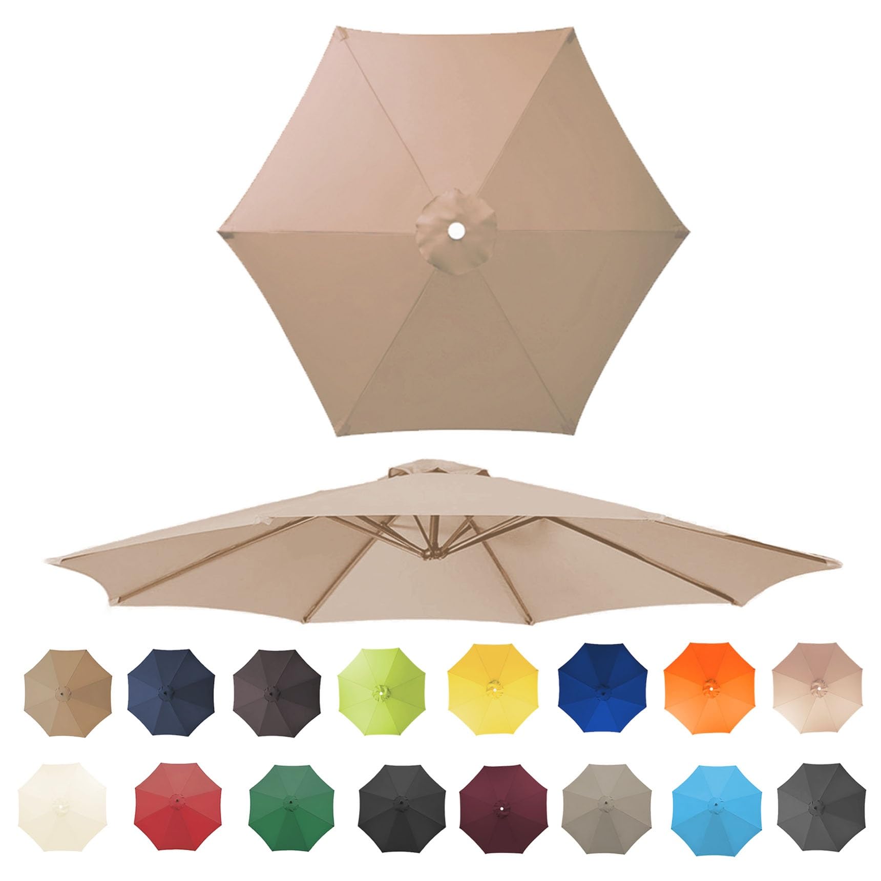 Canopy Umbrella Replacement Fabric Fit 6/8 Ribs, Umbrella Replacement Cloth Cantilever Parasol Canopy Cover UV Protective(Champagne,6 RIBS/200CM(6.5FT))