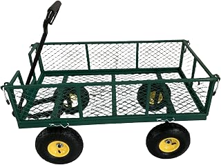 Portable Rolling Garden Carts Wagons With 10-Inch Pneumatic Wheels - Heavy Duty Steel Mesh 250 kg Capacity And Removable Sides, Utility Beach Trolley Cart, Green